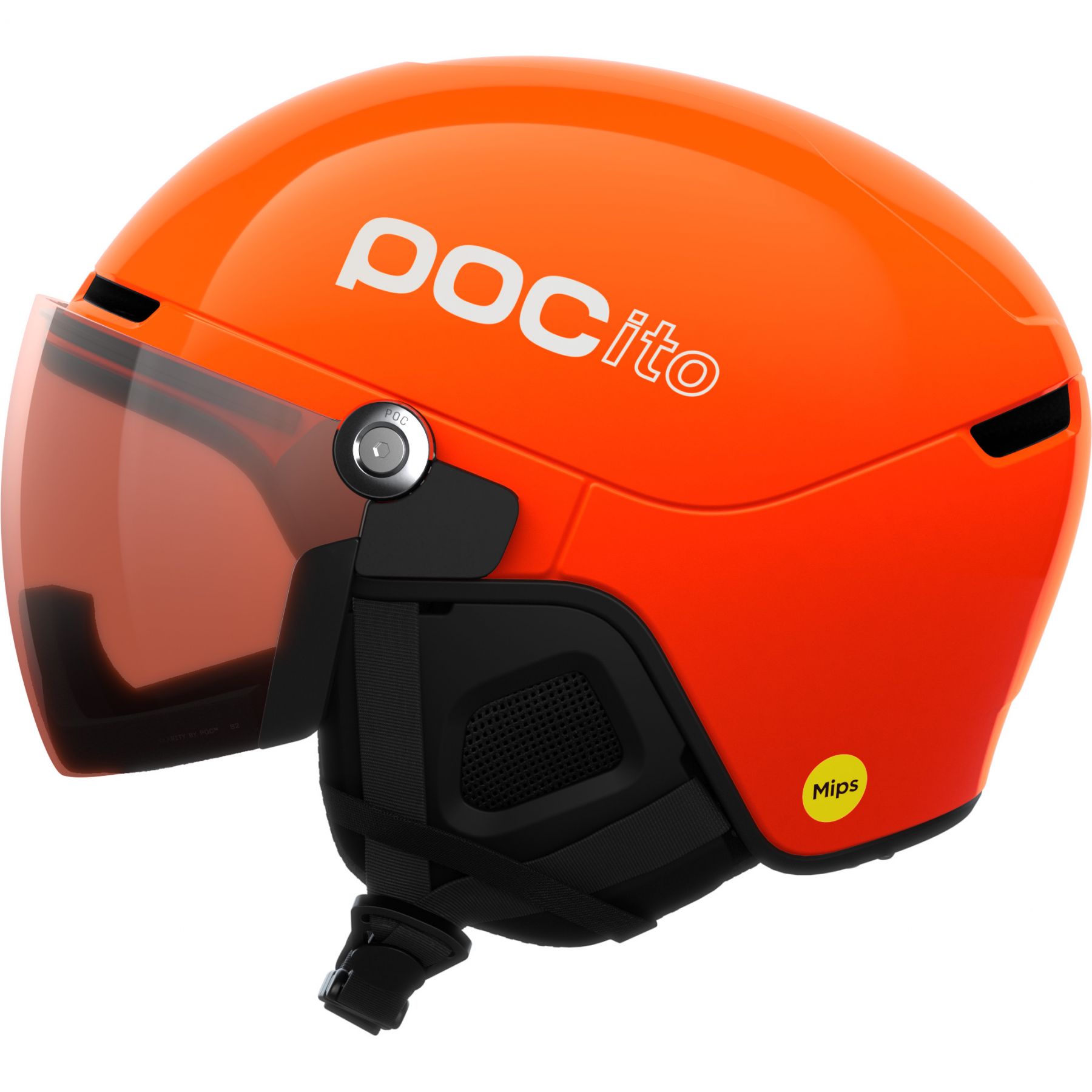 POCito Obex Visor, kask narciarski z wizjerem, junior, florescent orange